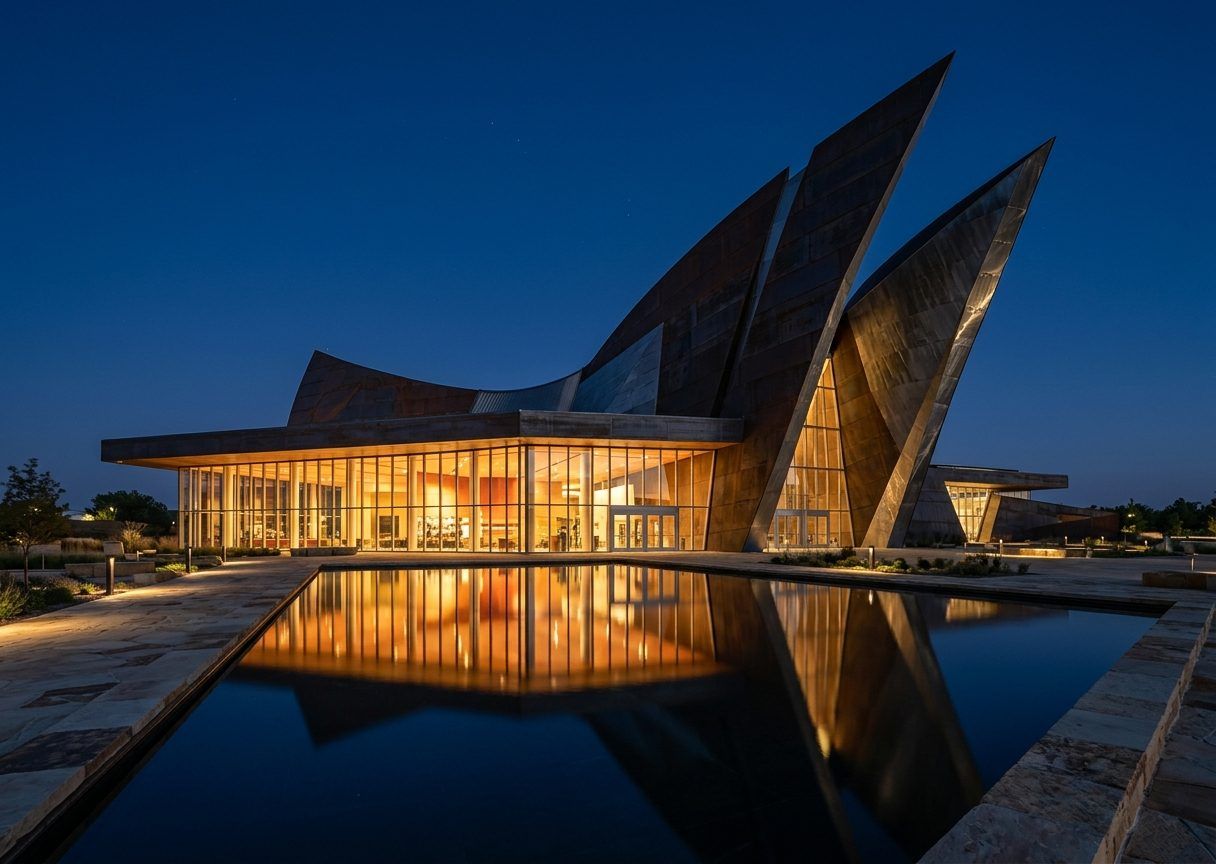 Modern museum at dusk