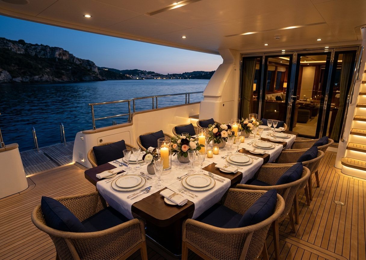 Styled deck dining at dusk